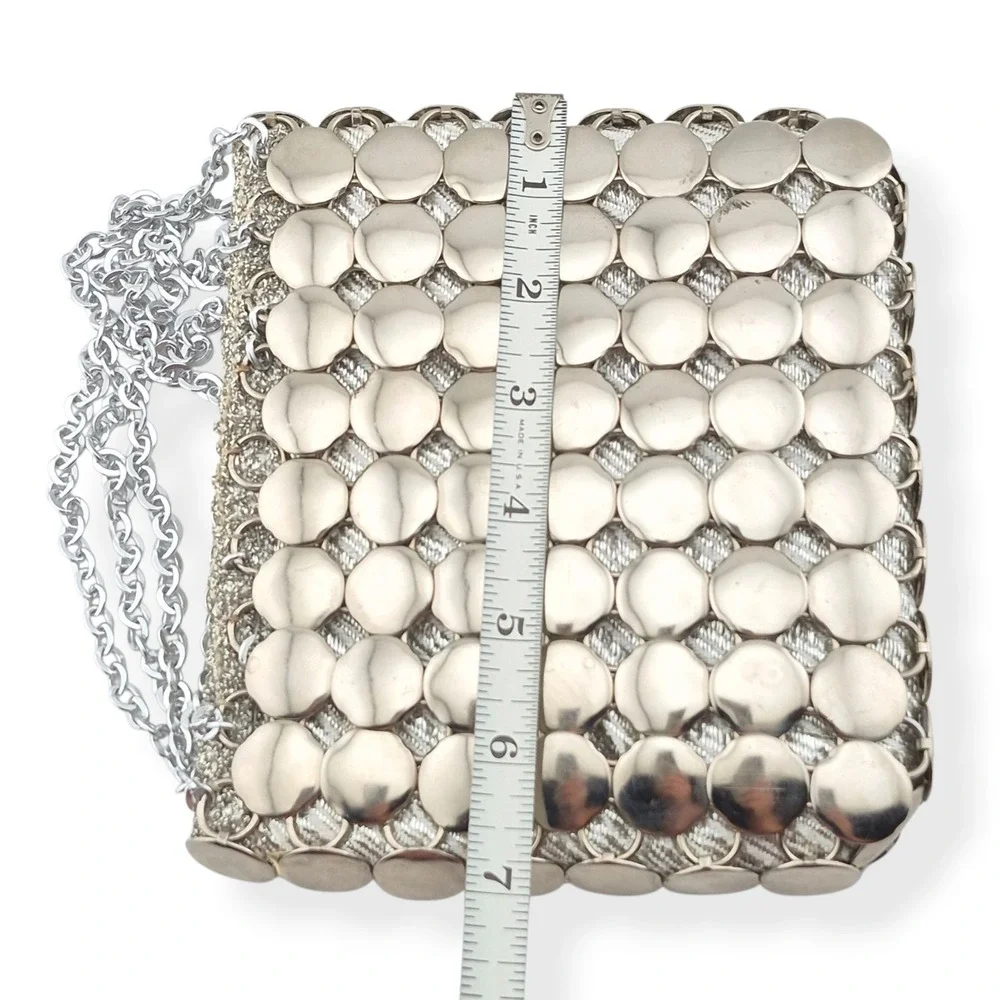 Vintage Color Mate Italy Metal Disc Purse 1960s Mod Paco Rabanne Style Evening